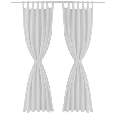 2 pcs White Micro-Satin Curtains with Loops 140 x 175 cm