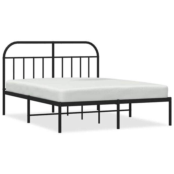 vidaXL Metal Bed Frame without Mattress with Headboard Black 135x190cm