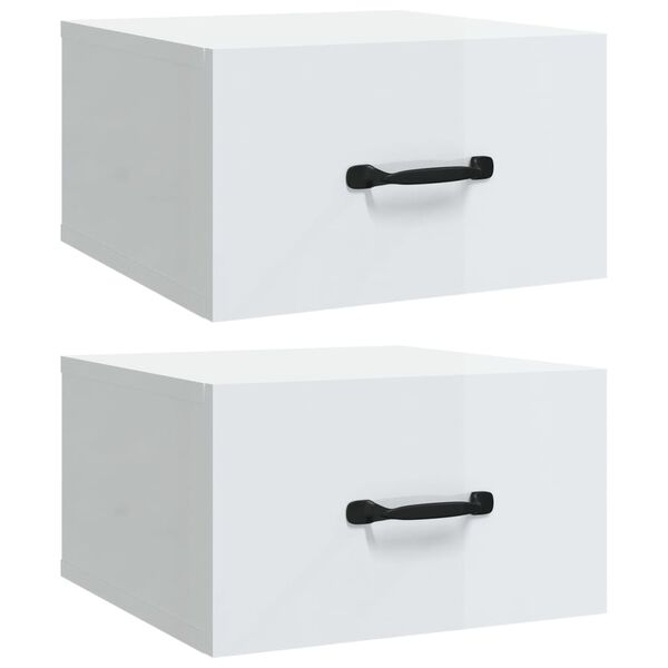 vidaXL Wall-mounted Bedside Cabinets 2 pcs High Gloss White 35x35x20 cm