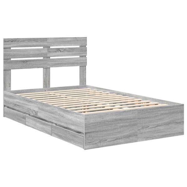 vidaXL Bed Frame with Drawer Grey Sonoma 120 x 190 cm Engineer Wood