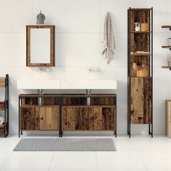 vidaXL Bathroom Furniture Set with Door 4 pcs Old Wood Engineered Wood