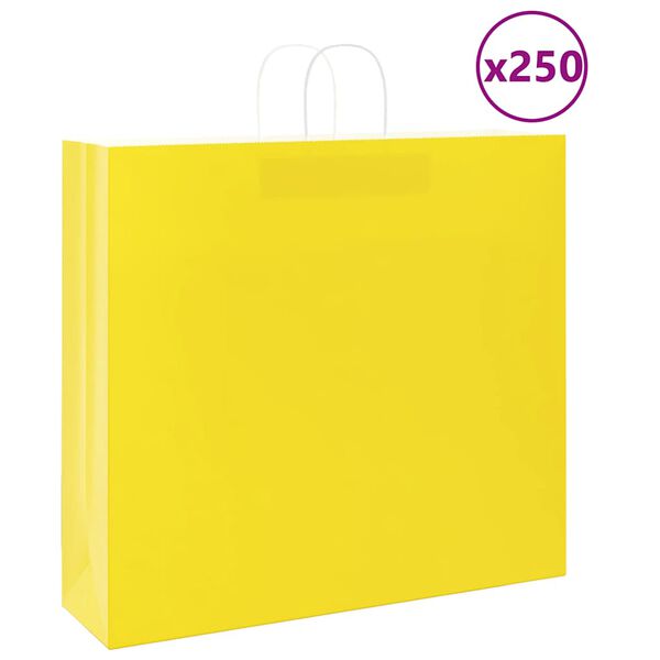 vidaXL Paper Bags 250 pcs with Handles Yellow 54x15x49 cm