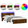 vidaXL Bed Frame with Headboard and LED Smoked Oak 120x190 cm