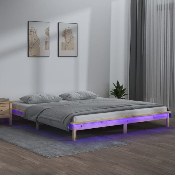vidaXL LED Bed Frame without Mattress 135x190 cm Double Double Solid Wood