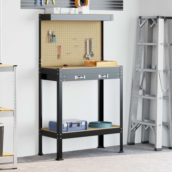 vidaXL Work Benches with Drawer Black 81 x 41 x 145 cm Engineered Wood