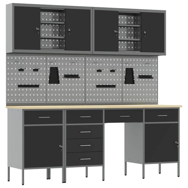 vidaXL Work Cabinet with Drawer 10 pcs Black Engineered Wood and Steel