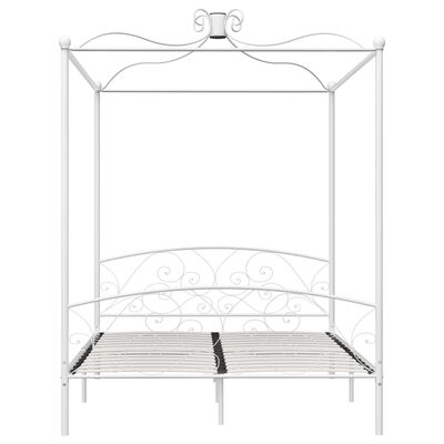 vidaXL Canopy Bed Frame White Metal 180x200 cm Super King
