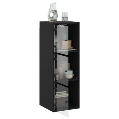 vidaXL Wall Cabinet with Glass Doors Black 35x37x100 cm