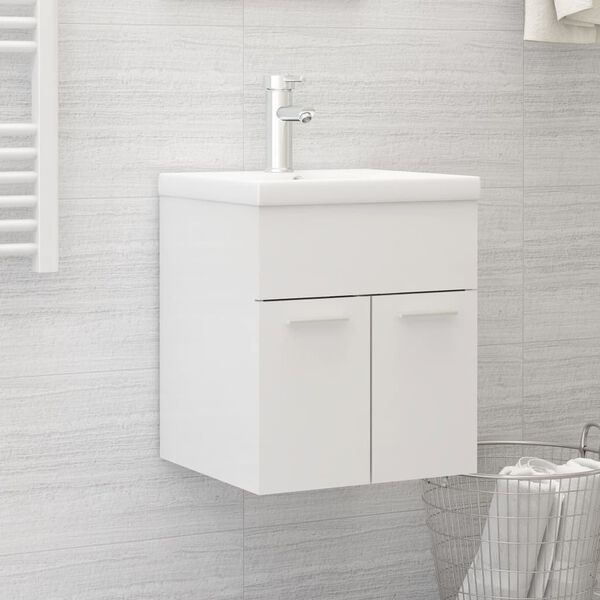 vidaXL Sink Cabinet with Built-in Basin High Gloss White Engineered Wood