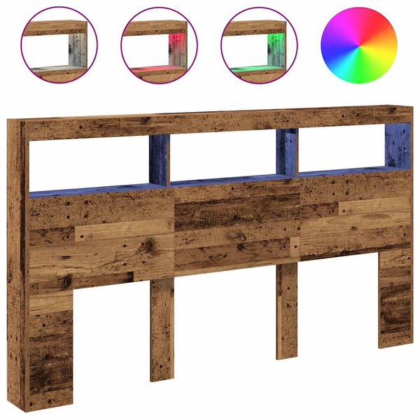vidaXL Headboard Cabinet with LED Old Wood 180x17x102 cm