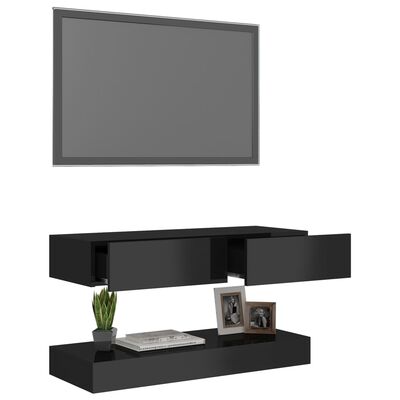 vidaXL TV Cabinet with LED Lights High Gloss Black 90x35 cm