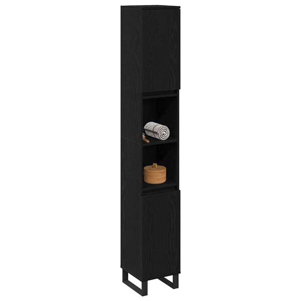 vidaXL Bathroom Cabinet Black Oak 30 x 30 x 190 cm Engineered Wood