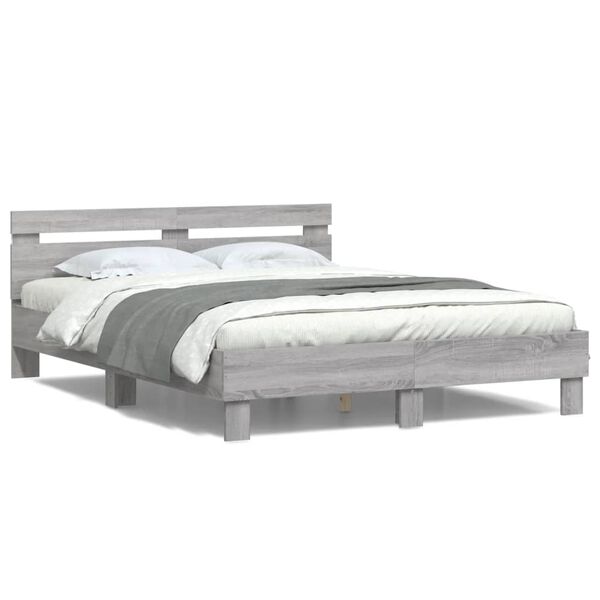 vidaXL Bed Frame with LED without Mattress Grey Sonoma 140x190 cm