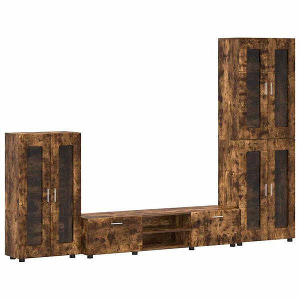 vidaXL TV Cabinet Set with Drawer with Door Smoked Oak Engineered Wood