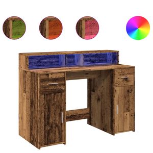vidaXL Desk with LED Lights Old Wood 120x55x91 cm Engineered Wood