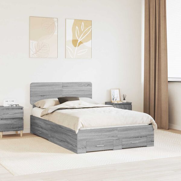 vidaXL Bed Frame with Drawer Grey Sonoma 120 x 200 cm Engineered Wood