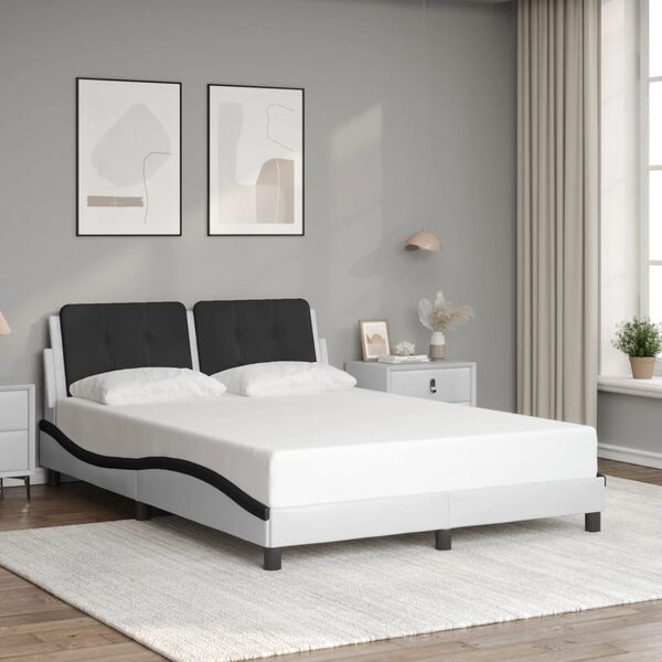 vidaXL Bed Frame without Mattress "Zadar" White and Black 140x190 cm Faux Leather