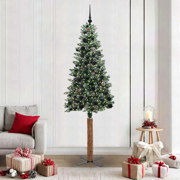 vidaXL Slim Christmas Tree with 300 LEDs Green and White 210 cm