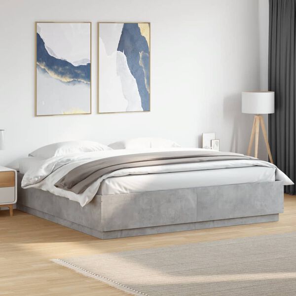 vidaXL Bed Frame with LED without Mattress Concrete Grey 200x200 cm