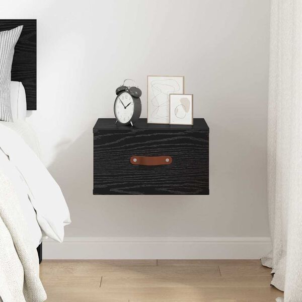 vidaXL Wall-mounted Bedside Cabinet Black Oak 35 x 35 x 20 cm