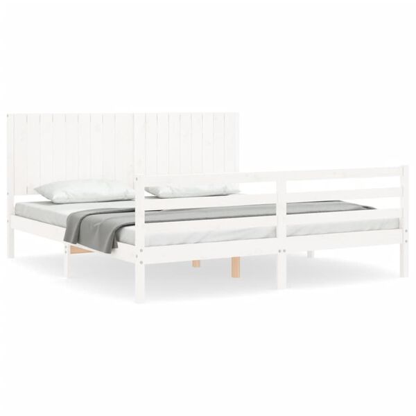 vidaXL Bed Frame without Mattress White Super King Size Solid Wood