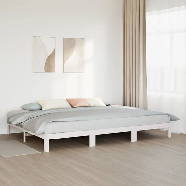 vidaXL Family Bed Frame No Mattress White 270x200 cm Solid Wood Pine