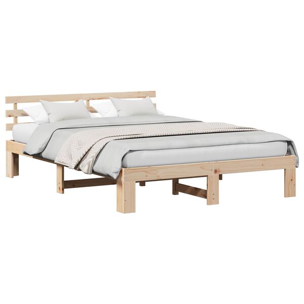 vidaXL Bed Frame with Headboard Natural 160 x 200 cm Solid Pine Wood