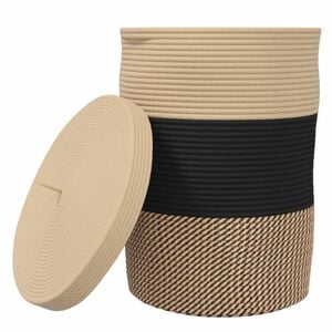 vidaXL Storage Basket with Lid Black and Beige &Oslash;37x50 cm Cotton