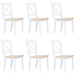 vidaXL Dining Chairs 6 pcs White and Light Wood Solid Rubber Wood