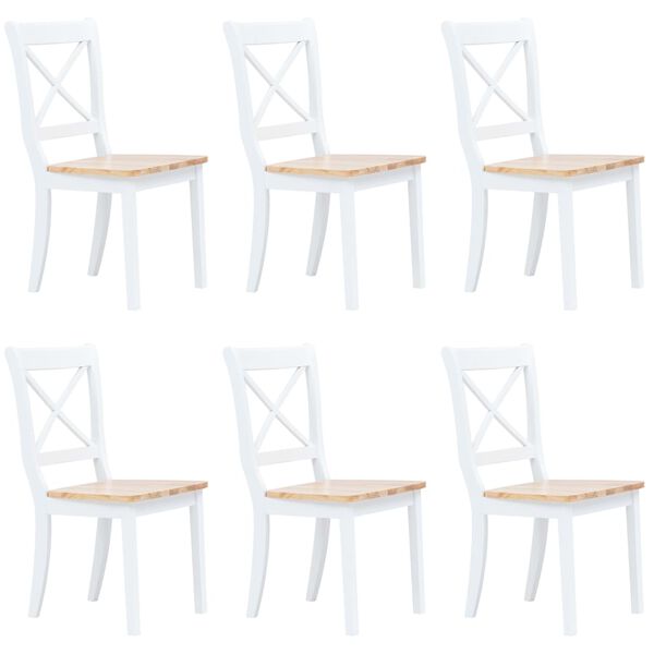 vidaXL Dining Chairs 6 pcs White and Light Wood Solid Rubber Wood