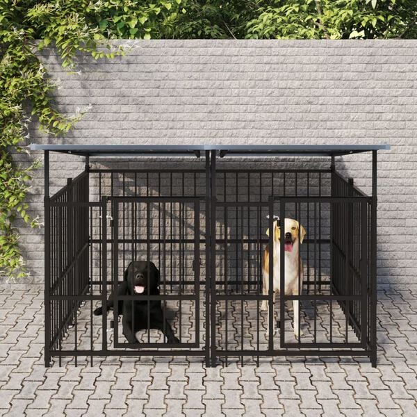 vidaXL Outdoor Dog Kennel with Roof Steel 3.75 m&sup2;