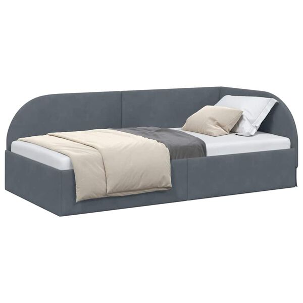 vidaXL Corner Bed Frame with Headboard Dark Grey 90 cm x 200 cm Fabric