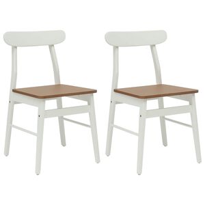 vidaXL Dining Chair 2 pcs Solid Rubber Wood White and Natural