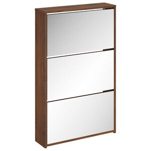 vidaXL Shoe Cabinet with Mirror 3-Layer Brown Oak 63x17x102,5 cm