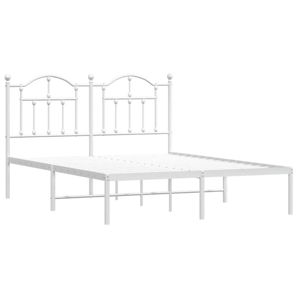 vidaXL Metal Bed Frame without Mattress with Headboard White 140x200cm