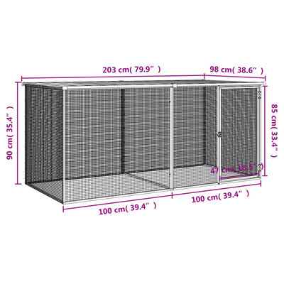 vidaXL Chicken Cage with Roof Light Grey 203x98x90 cm Galvanised Steel