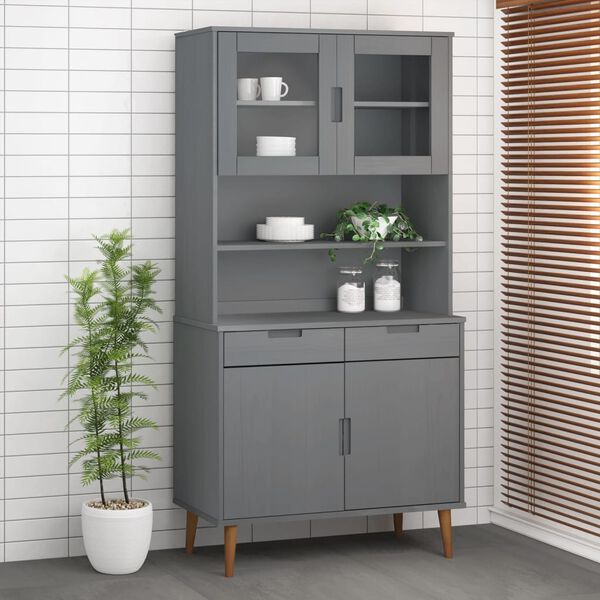 vidaXL Top for Highboard MOLDE Grey 90x35x100 cm Solid Wood Pine