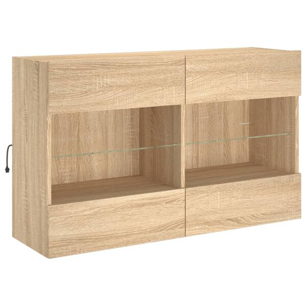 vidaXL TV Wall Cabinet with LED Lights Sonoma Oak 98.5x30x60.5 cm