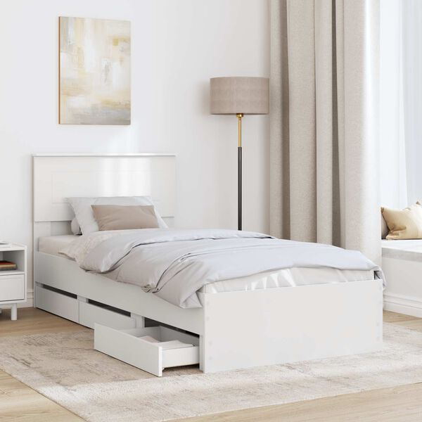 vidaXL Bed Frame with Drawer White 100 x 200 cm Engineer Wood