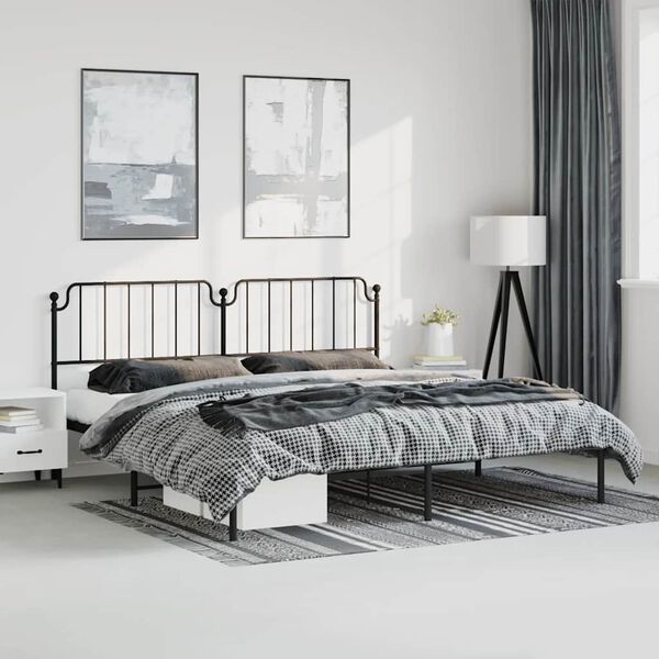 vidaXL Metal Bed Frame without Mattress with Headboard Black 183x213cm