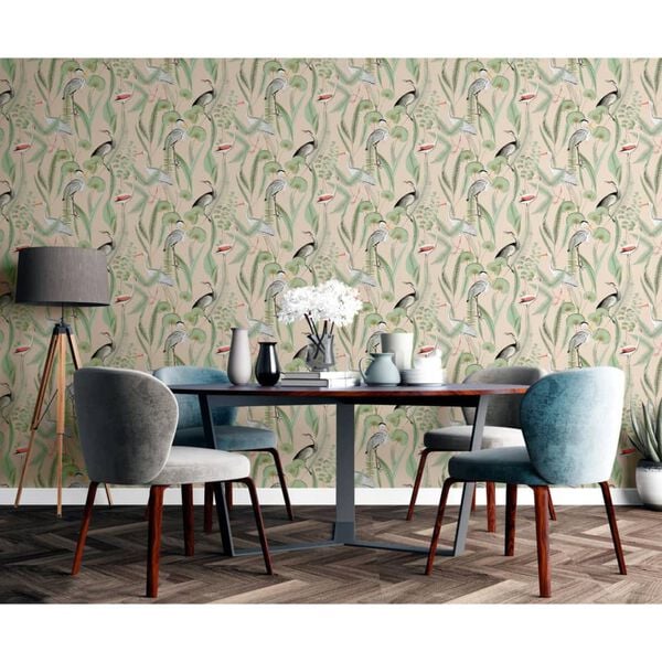DUTCH WALLCOVERINGS Wallpaper Flamingo Cream and Mint