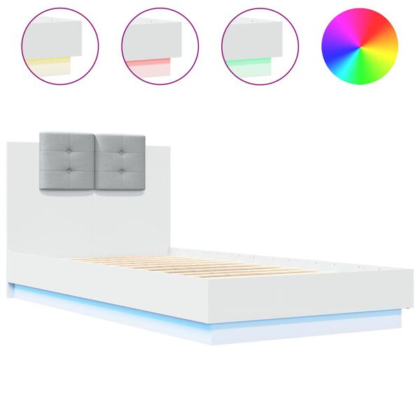 vidaXL Bed Frame with LED without Mattress White 90x190 cm Single