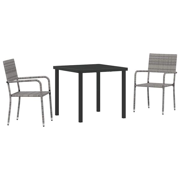 vidaXL Garden Dining Set with Cushion 3 pcs Grey Poly Rattan
