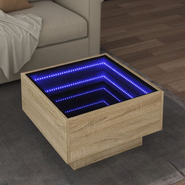 vidaXL Coffee Table with LED Sonoma Oak 50x50x30 cm Engineered Wood
