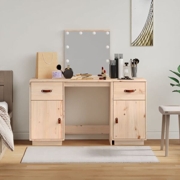 vidaXL Dressing Table Set with LED Solid Wood Pine