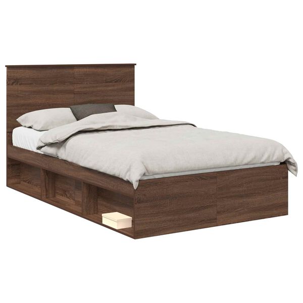 vidaXL Bed Frame with Headboard Brown Oak 120 x 200 cm Solid Pine Wood
