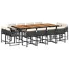 vidaXL 13 Piece Garden Dining Set with Cushions Black Poly Rattan