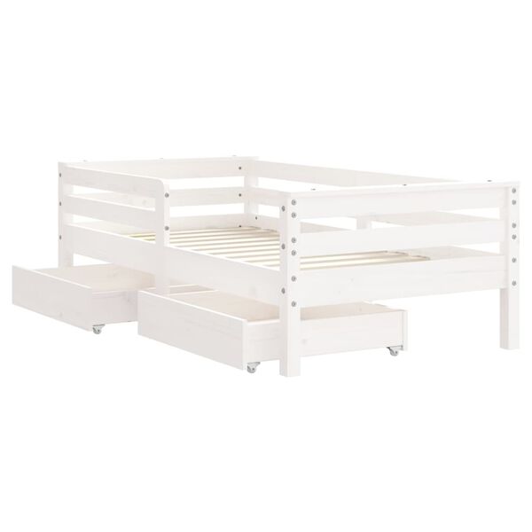 vidaXL Kids Bed Frame with Drawers White 70x140 cm Solid Wood Pine