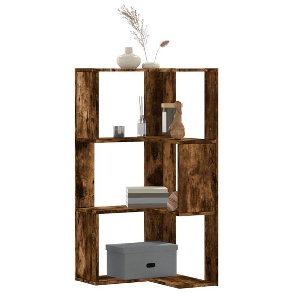 vidaXL Corner Bookcase 3-Tier Smoked Oak 50x50x102 cm Engineered Wood
