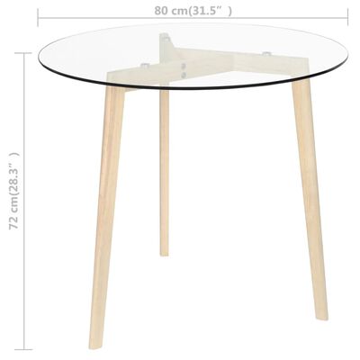 vidaXL Dining Table Transparent 80 cm Tempered Glass